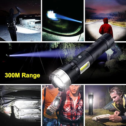 Worlds Smallest Brightest Flashlight High Lumen 5000 Military Rechargeable Zoom Searchlights Lantern Combo with Red Light Optional for Kids Camping Hiking Daily Use Car Hunting Fishing, Black