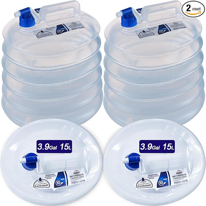 2 Pack 1.32/2.64/3.96 Gallon Collapsible Water Container, Water Storage Containers BPA Free, Camping Cooking Carrier Jug for Water Pack for Hiking & Emergency Water Pouches
