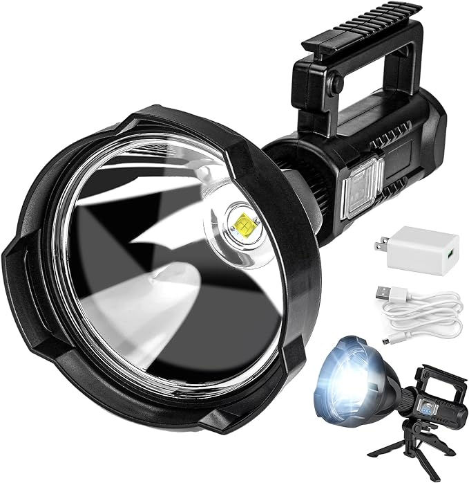 Superbright Big Size Rechargeable LED Handheld Flashlight Spotlight 4 Modes High Power Portable Waterproof Searchlight for Camping Hunting Outdoor (P90 Large Size)