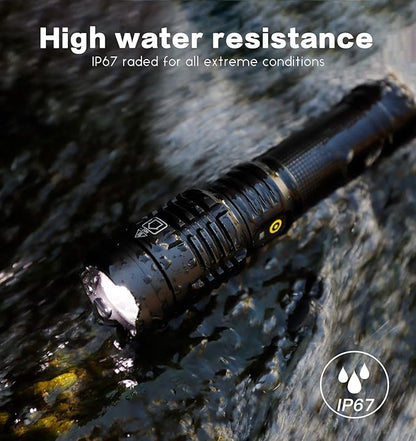 12000 Lumen Flashlight, USB Rechargeable Flashlight XHP70.2, High Powered Handheld LED Flashlight, Super Bright Flash Light, 5 Modes for Emergency, Hiking, with Holster