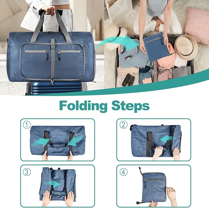 Dimayar Travel Duffle Bag for Men Women - Foldable Duffel Bag with Shoes Compartment - Overnight Bags Waterproof & Tear Resistant(65L,Dark Blue)