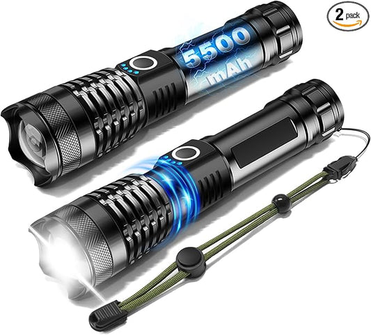 ISUNMEA Rechargeable Strong Flashlight, Zoomable LED Powerful Flashlights 1500LM High Lumens w/ 5 Modes Waterproof Handheld Flash Light for Emergencies Outdoor Camping Hiking Home Power Outage (2)