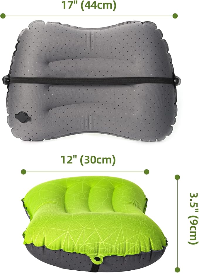 Camping Pillow - Inflatable Pillow - Travel Pillows for Backpacking & Airplane, Lumbar Support 2.0 Blow Up Pillows, Ultralight Compressible, Comfortable, Ergonomic Pillows (Light Green)