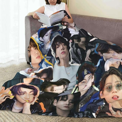 Jung Kook Blanket 60"X80" Soft and Comfortable Warm Fleece Throw Full Picture of Idol Group Blankets Yoga Blankets Beach Blanket Picnic Blankets Gift for Dorm Room Decor Sofa Bed Camping Travel