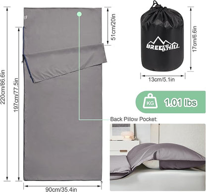 Sleeping Bag Liner,Adult Sleep Sack & Travel Sheets,Travel Sleep Sack for Backpacking, Hotels & Hostels - Lightweight Single & Double Travel Sheet Camping Sheets,Has Full Length Zipper