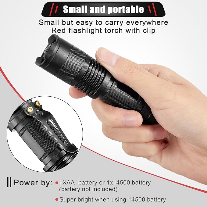 Honoson 1 Piece Red Flashlight LED Single Mode Light One Mode LED Torch Scalable Red Light Flashlight for Astronomy Aviation Night Observation