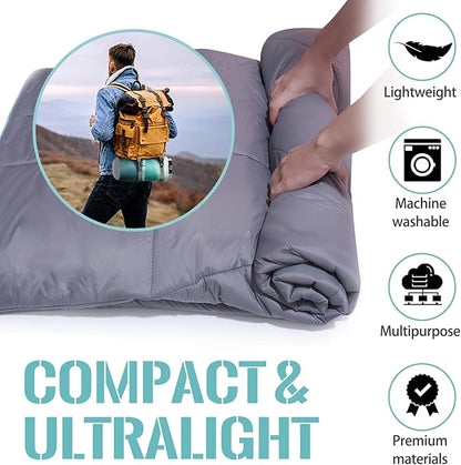 Outdoor Puffy Camping Blanket, Lightweight Down Alternative Puffy Printed Camping Large Ultra Warm Hammock Top Quilt Waterproof Blanket for Traveling Picnic Beach Party Cold Weather (Green Mountain)