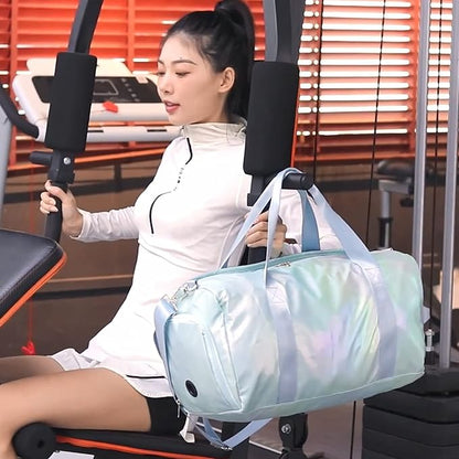 Sports Gym Dance Bag for Women Girls, Shimmery Waterproof Duffle Travel Bag With Shoes Compartment and Wet Dry Pocket (Green)