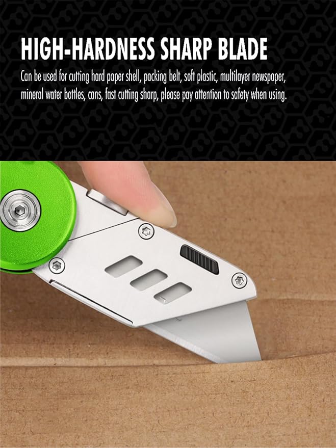 FantastiCAR Folding Utility Knife, Quick Blade Change Box Cutter, Anti-slip Metal Body, with Safety Lock and 5 Extra Blades (Spring Green)