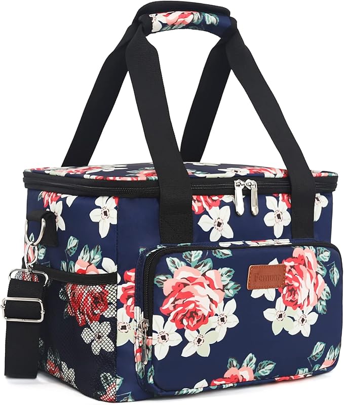 Femuar Lunch Bags for Women/Men, Insulated Lunch Bag for Work Office Picnic - Large Lunch Cooler Bag Leakproof Lunch Box with Adjustable Shoulder Strap for Adults - Floral(15L)