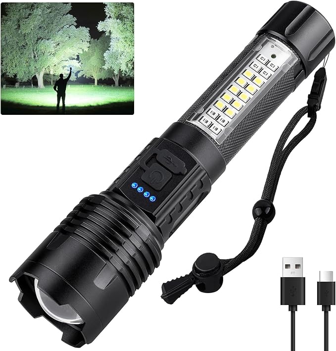 Flashlights High Lumens Rechargeable - 990000 Lumen Super Bright Flashlight with 7 Modes, IPX6 Waterproof Mid-Size LED Flash Light for Home, Camping, Hiking