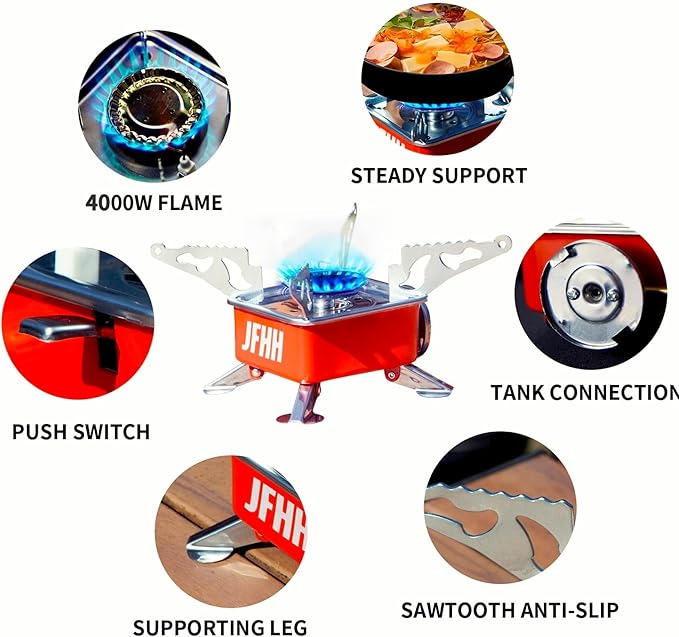 Camping Stove Portable Camping Stove, Upgraded Portable & Foldable High-Efficiency Gas Stove, Ultra-Mini Design for Versatile Outdoor Scenarios Including Hiking, Camping, and Road Trips
