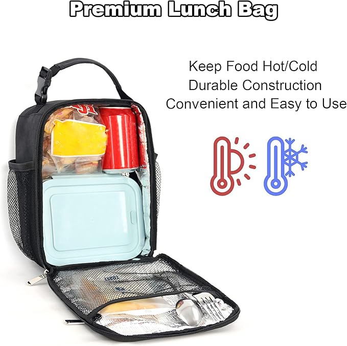 Femuar Lunch Box for Men Women Adults Small Lunch Bag for Office Work Picnic - Reusable Portable Lunchbox, Black