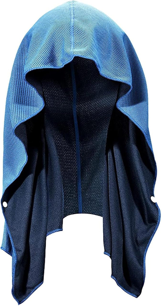 EMVANV Cooling Hoodie Towel,UV Sun Protection Breathable Soft Instant Cool Quick Dry Sweat Towel for Sport Workout Camping Cycling for Hot Weather(Light Blue)