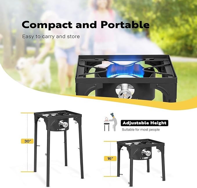 VIVOHOME Single Propane Outdoor Burner 100,000 BTU Camping Stove with Adjustable Legs, Gas Stove for Camp Cookout