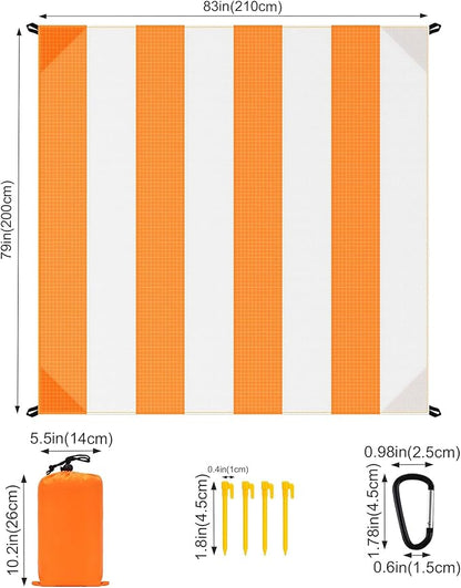 Beach Blanket Sandproof Waterproof, Large Beach Mat Lightweight Portable Quick Drying for Picnic Camping Hiking Travel Beach Accessories (1, Orangewhite, 83x79 Inches)