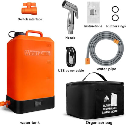 Portable Outdoor Shower, 4.5 Gallon Silicone Water Tank, Battery Powered and with Temperature Display, Solar Heating, Easy to Carry, Emergency Water in The car, Very Suitable for Camping, Beach