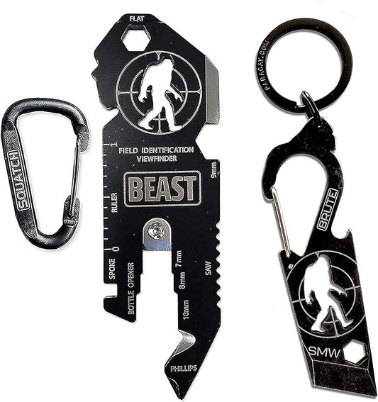 BEAST & BRUTE Combo Pack - Multi-Tool & Bottle Opener, Bigfoot gift for fans of Sasquatch, Yeti, Camping, Hiking - With Screwdriver, Wrench, Carabiner, Box Opener, 1/4" Drive