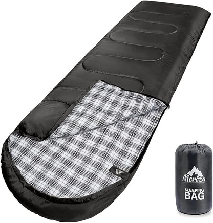MEREZA Flannel Sleeping Bag for Adults XL, Large Wide Sleeping Bags for Camping Mens Warm Cotton Sleeping Bag 4 Season Warm & Cool Weather