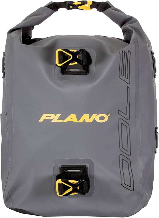 Plano Z-Series Roll-Top Waterproof Fishing Tackle Backpack, Gray Fabric, Includes 2 Clear 3700 StowAway Utility Boxes, Fishing Backpack with Tackle Boxes