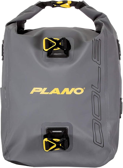 Plano Z-Series Roll-Top Waterproof Fishing Tackle Backpack, Gray Fabric, Includes 2 Clear 3700 StowAway Utility Boxes, Fishing Backpack with Tackle Boxes