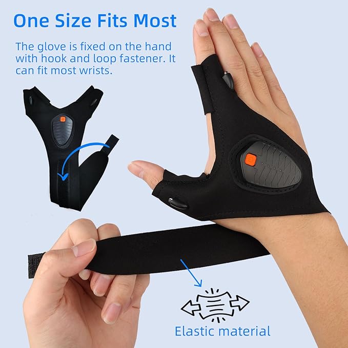 Rechargeable LED Flashlight Gloves, Gifts for Men Dad Him Boyfriend Birthday Christmas, Cool Gadgets Waterproof Hands-Free Light Gloves with Battery Indicator for Repairing Fishing Camping