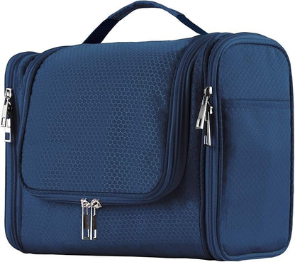Buruis Large Capacity Toiletry Bag for Women and Men, Hanging Toiletry Organizer Cosmetics Makeup Bag, Water-resistant Dopp Kit Shaving Bags for Full Sized Toiletries, Travel Essentials (Blue)