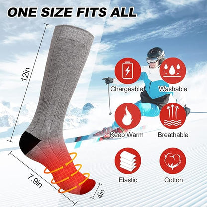 Electric Heated Socks, Upgraded Winter Rechargeable Washable Battery Heat Socks Men Women Thermal Warming Socks for Outdoor Hiking Camping Skiing Fishing Hunting Mountaineering