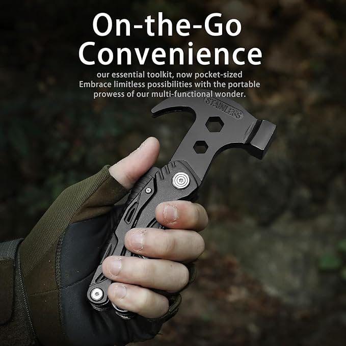 HAPHAESTUS Series 13-H Multitool Hammer with Premium Stainless Steel Pliers and Saw, Short Dagger, Black Luxury Gift Box