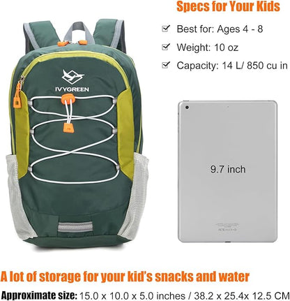 Little Kids Hiking Backpack for Boys or Girls, Small Daypack for Camping or Travel (Green)