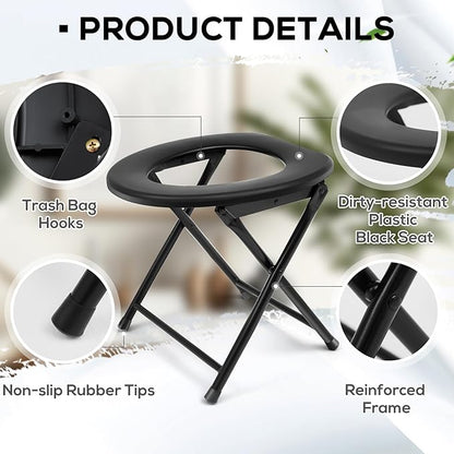 Soaoo 2 Pcs Portable Toilet for Camping 330 lb Weight Capacity Portable Camping Toilets with Soft Seat Toilet Bags Stainless Steel Folding Toilet Car Camp Toilet for Adults Camping Hiking Travel