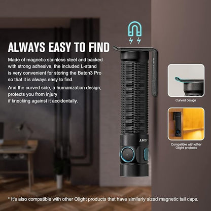 OLIGHT Baton3 Pro 1500 Lumens EDC Rechargeable Flashlights with MCC3, Compact Pocket Flashlight with L-Shape Stand and High Performance LED for Camping and Emergency(Cool White Light: 5700~6700K)