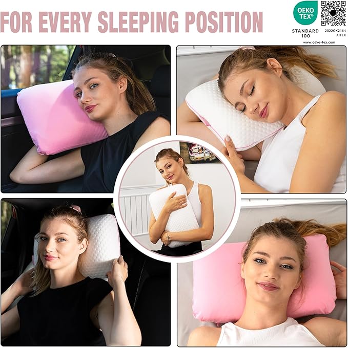 Travel & Camping Comfortable Memory Foam Pillow with Extra Cotton Cover – Easy to Carry Portable Bag