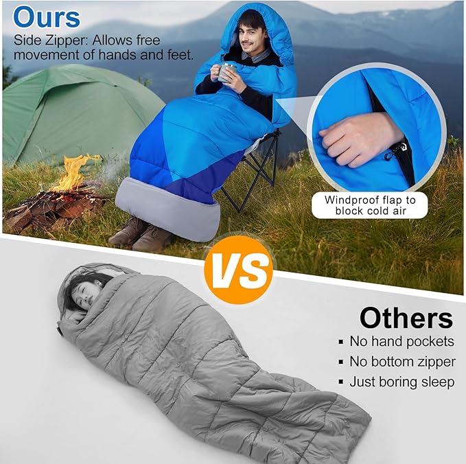 Basumee Sleeping Bags for Adults 3 Season Warm Cool Weather Wearable Camping Sleeping Bag with Compression Bag Portable Backpacking Hiking Camping Essential for Women Men Kids Teens