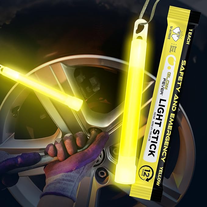 Emergency Safety Military Grade Glow Sticks, 10PCS, 6" Ultra Bright Light Sticks with 12 Hours Duration. Great for Hiking, Party, Camping, Blackouts, Hurricane, First Aid and Survival Kits (Yellow)