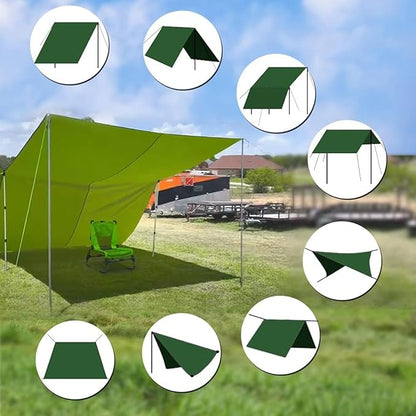 Camping Tarp with Poles - AYAMAYA Large Size 10x15 FT Tent Tarps - Waterproof Hammock Awnings Canopy Rain Fly Picnic Mat Survival Shelter for Backpacking Hiking Beach Sun Shade with Stakes & Guylines