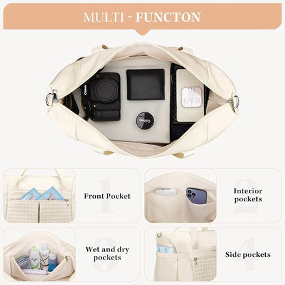 Maelstrom Gym Bag for Women,40L Travel Duffel Bag with Shoes Compartment and Wet Pocket,Waterproof Carry On Weekender Bag,Sport Gym Tote Bags Swimming Yoga, Hospital Holdalls-Beige