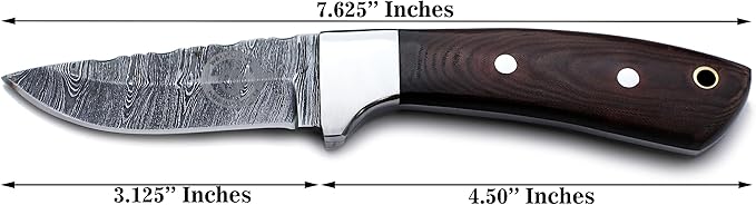 Handmade Damascus Steel Knife Bowie for Hunting,Survival Camping,Bushcraft,and Fishing,Fixed Blade Dagger with Drop point Full Tang Micarta Handle, Leather Sheath - WKD-807