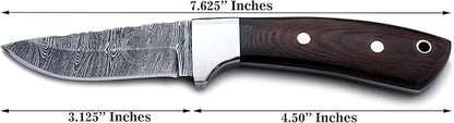 Handmade Damascus Steel Knife Bowie for Hunting,Survival Camping,Bushcraft,and Fishing,Fixed Blade Dagger with Drop point Full Tang Micarta Handle, Leather Sheath - WKD-807