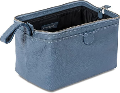 KomalC Premium Buffalo Leather Unisex Toiletry Bag Travel Dopp Kit