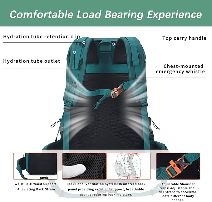 Bseash 40L Waterproof Hiking Backpack with Rain Cover, Outdoor Sport Travel Bag Daypack for Camping Climbing Cycling Skiing (Black)