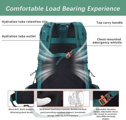 Bseash 40L Waterproof Hiking Backpack with Rain Cover, Outdoor Sport Travel Bag Daypack for Camping Climbing Cycling Skiing (Black)