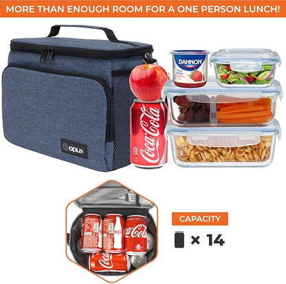 opux Insulated Lunch Bag for Men Women, Soft Lunch Box for Office Work School Picnic, Leakproof Lunch Cooler Bag with Shoulder Strap for Kid Adult Boy Girl, Medium Lunchbox Lunch Tote (Heather Navy)
