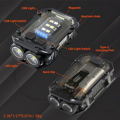 800LM Mini EDC Keychain Flashlight, 8 Modes Rechargeable Flashlights with 3 Color Lights, Portable Pocket LED & COB Flashlight with Clip for Emergency/Camping/Work, Warning Flash, Waterproof
