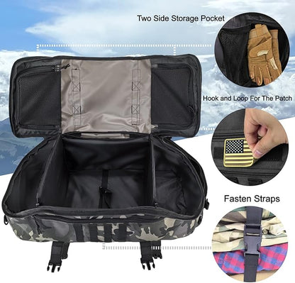 Travel Gym Duffle Bag Tactical, for Men Women Multi-functional Backpack, 3 in 1 Shoulder Bag Backpack Handbag for Sports Hiking Camping, Water Resistant & Easy Clean (Black Camo, 65L)