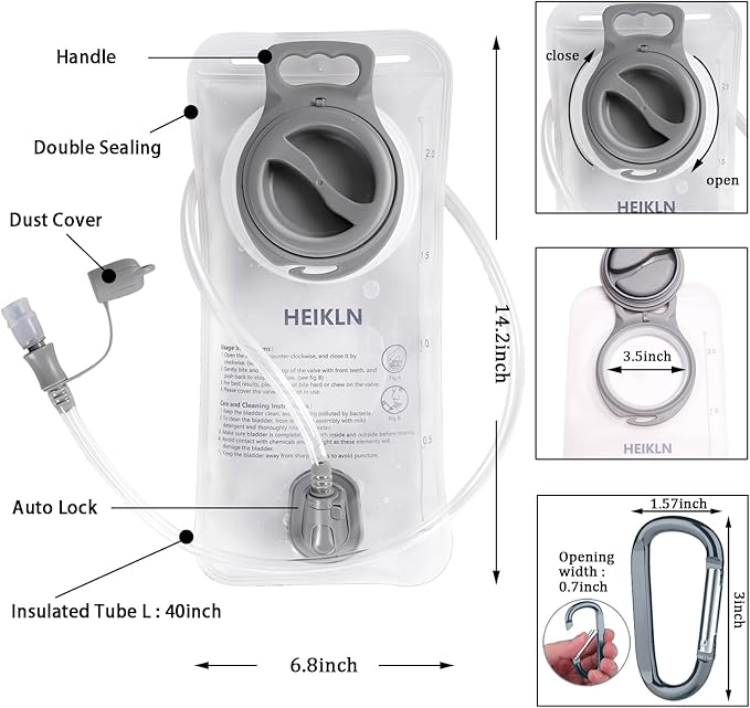 Hydration Bladder, 2L-3L Water Bladder for Hiking Backpack Water Storage Bag Reservoir, BPA Free Water Pouch Hydration Pack Replacement for Bicycling Cycling Hiking Camping Hunting Running