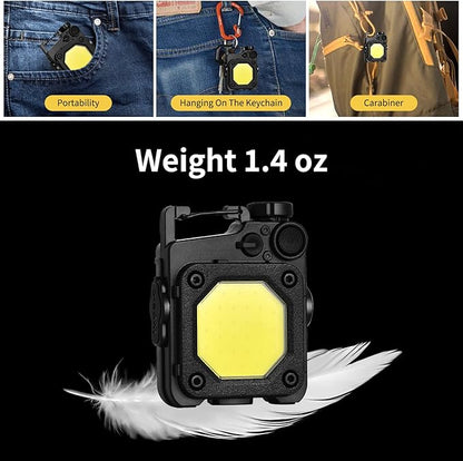 Cob Keychain Flashlight, 6 Light Modes 1500 Lumen, 2Pcs Mini Keychain Work Light, Small Flashlight Rechargeable with Bracket and Screwdriver, Emergency Light for Camping and Hiking