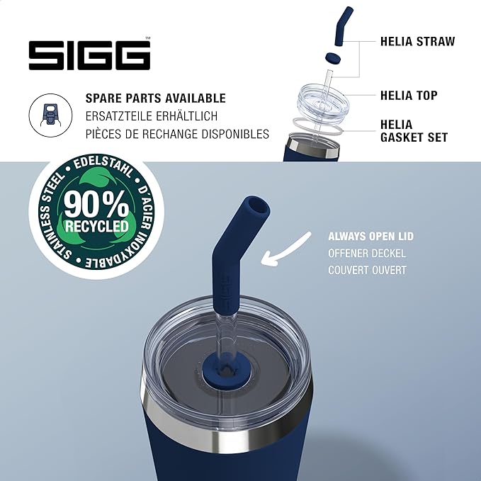 SIGG - Insulated Mug - Travel Mug Helia - With Durable Glass Straw & Cleaning Brush - Leakproof - BPA Free - 18/8 Stainless Steel - 15oz/20oz