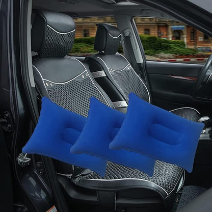 3 Pack Royal Blue Ultralight Inflatable Pillow Small Squared Flocked Fabric Air Pillow for Hiking,Camping,Traveling,Napping,Desk Rest,Neck & Lumbar Support
