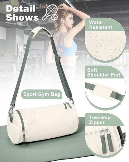 Small Gym Bag for Women Waterproof Workout Bag Mini Duffle Bag Womens Spotrs Gym Bags Small Travel Duffel Bag with Wet Pocket Carry on Weekender Bags for Dance Swimming,Gym,Yoga,Fitness Beige Green